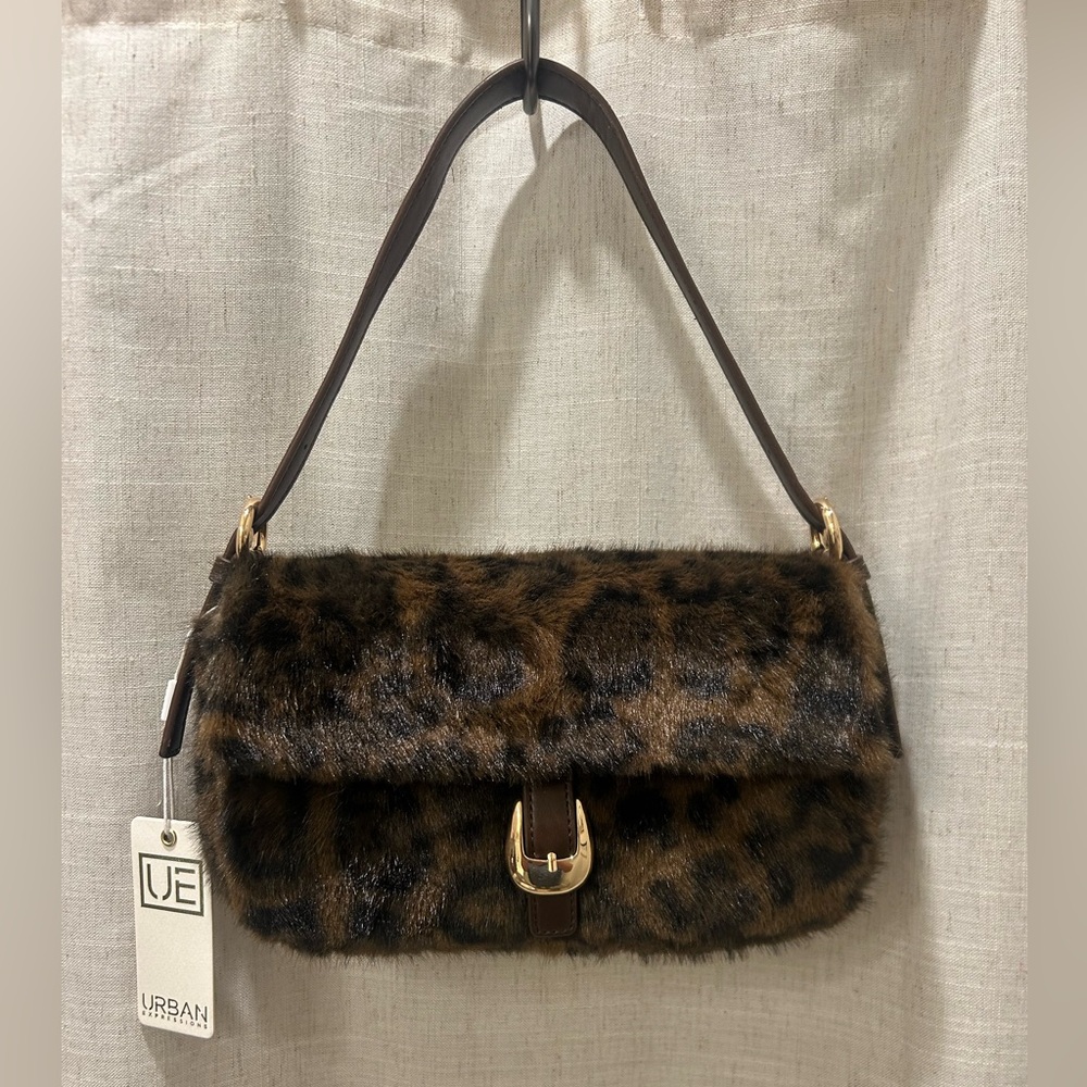 Urban Expressions Leopard Print Faux Fur Shoulder Bag